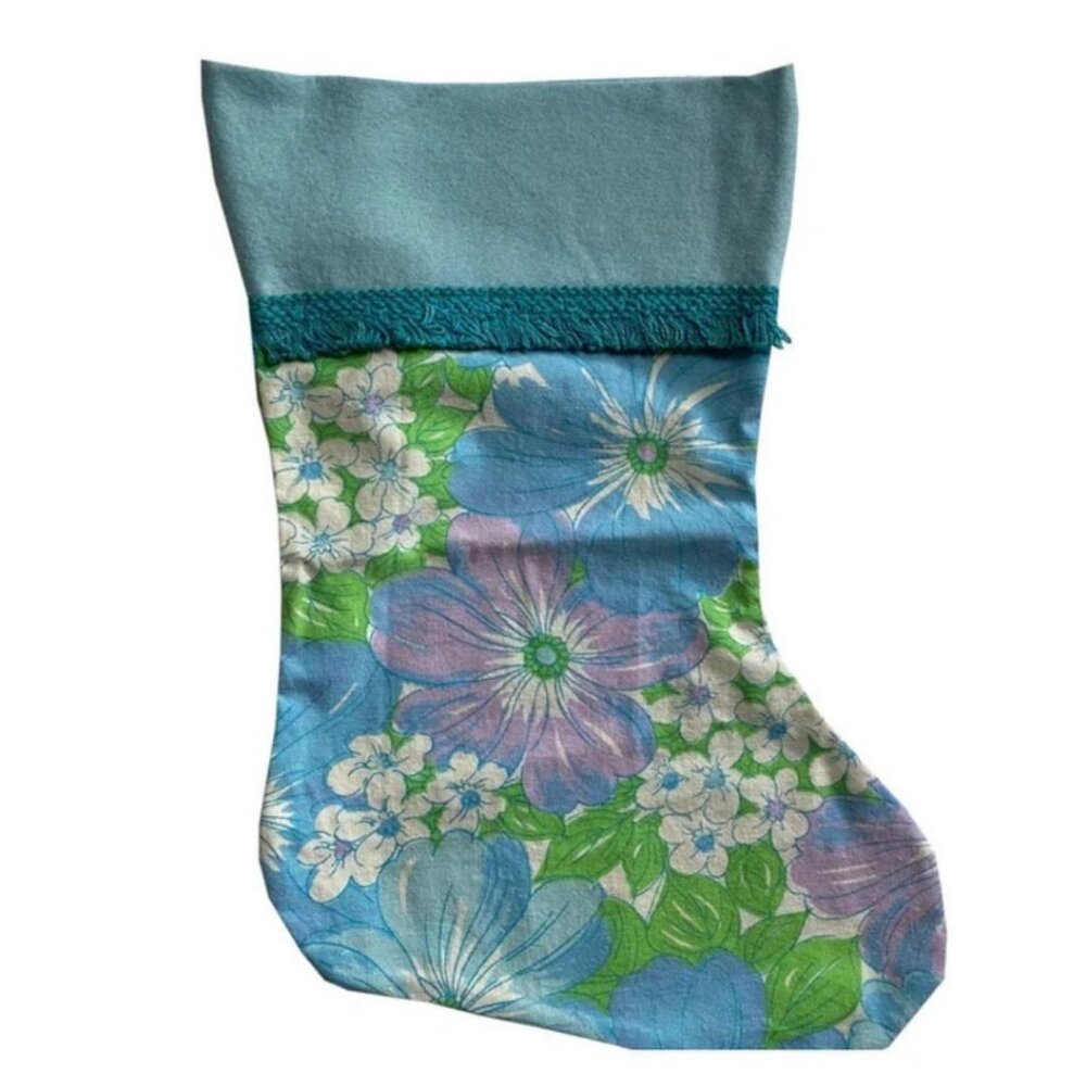 Vintage Flower Power Wabasso Christmas Stocking Handmade Holiday Decor